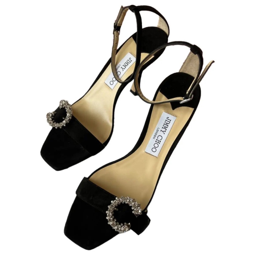 Jimmy Choo Black Suede Sandals with Crystal Embellishment